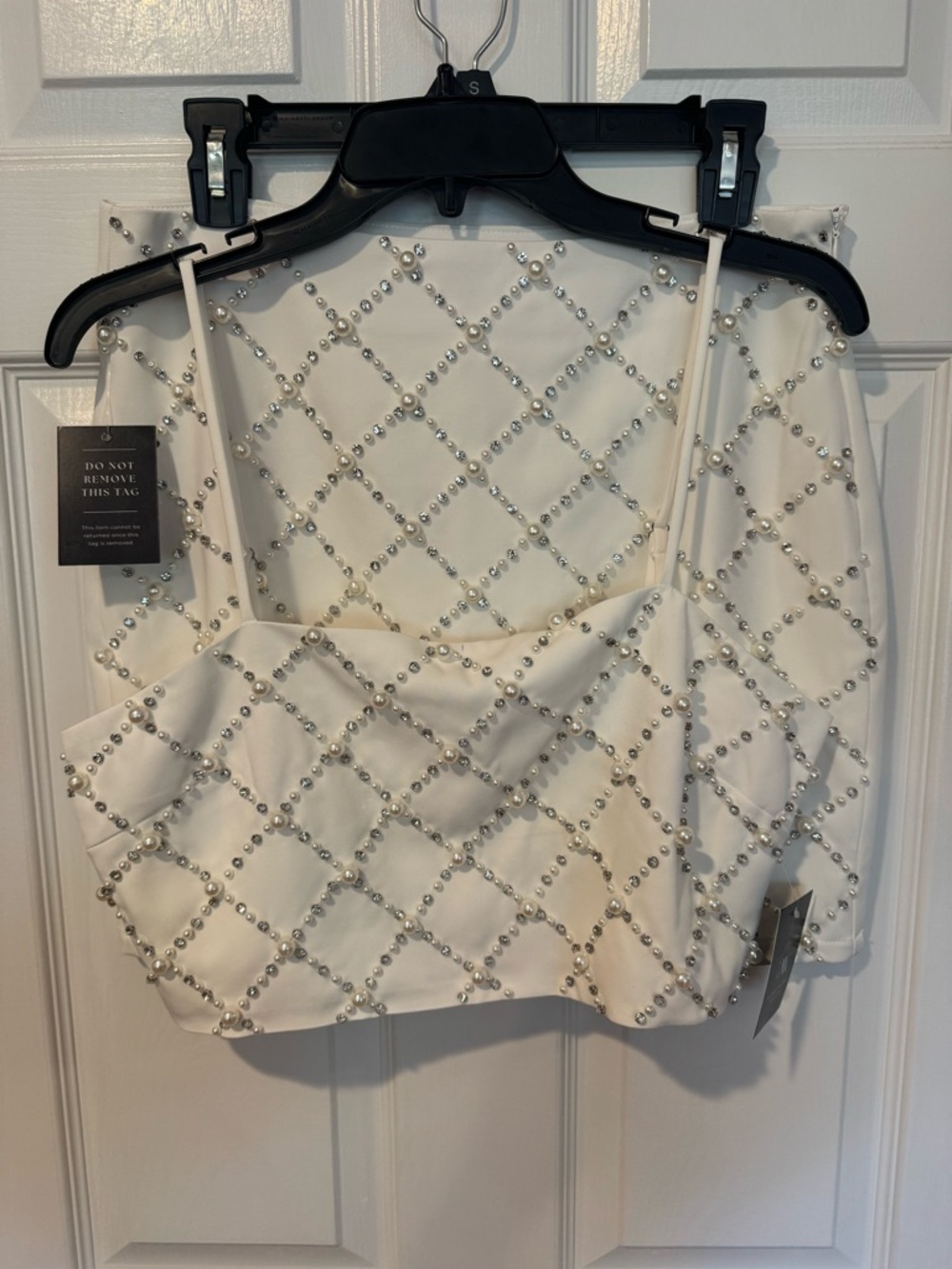2 Piece Set Pearl-Embellished Top and Skirt